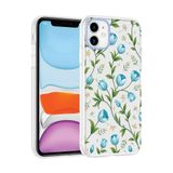 Elfia Apple iPhone 11 ile Uyumlu Kılıfı Desenli Şeffaf Sert Silikon Kamera Lens Korumalı İnce Kapak Klip Mavi Lale