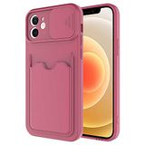 Elfia Apple iPhone 12 ile Uyumlu Kılıf Silikon Kartlık Bölmeli Kamera Lens Korumalı İnce Mat Kapak Kartix Koyu Mor