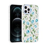 Elfia Apple iPhone 12 ile Uyumlu Kılıfı Desenli Şeffaf Sert Silikon Kamera Lens Korumalı İnce Kapak Klip Mavi Lale