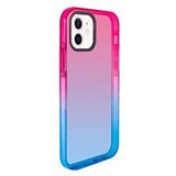 Elfia Apple iPhone 12 ile Uyumlu Pastel Renk Geçişli Kamera Lens Korumalı Yumuşak Silikon Kılıf, Punto Pembe-Mavi