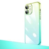 Elfia Apple iPhone 12 ile Uyumlu Silikon Şeffaf Renk Geçişli Kamera Lens Korumalı Kılıf, Senkron Yeşil-Mavi