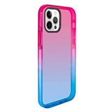 Elfia Apple iPhone 12 Pro ile Uyumlu Pastel Renk Geçişli Kamera Lens Korumalı Yumuşak Silikon Kılıf, Punto Pembe-Mavi