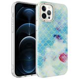 Elfia Apple iPhone 12 Pro Max ile Uyumlu Silikon Desenli Fosforlu Kamera Lens Korumalı Kılıf, Bella Mavi