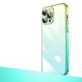 Elfia Apple iPhone 12 Pro Max ile Uyumlu Silikon Şeffaf Renk Geçişli Kamera Lens Korumalı Kılıf, Senkron Yeşil-Mavi