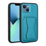 Elfia Apple iPhone 13 ile Uyumlu Kılıf Pu Deri Kart Bölmeli Standlı Kamera Lens Korumalı Mat Parmak İzi Bırakmayan Kapak Memo Mavi