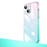 Elfia Apple iPhone 13 ile Uyumlu Silikon Şeffaf Renk Geçişli Kamera Lens Korumalı Kılıf, Senkron Pembe-Mavi