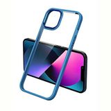 Elfia Apple iPhone 13 Pro ile Uyumlu Mat Renkli Kenarlı Arkası Şeffaf Kamera Lens Korumalı Şık Kılıf, Krom Mavi