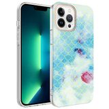 Elfia Apple iPhone 13 Pro ile Uyumlu Silikon Desenli Fosforlu Kamera Lens Korumalı Kılıf, Bella Mavi
