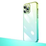 Elfia Apple iPhone 13 Pro ile Uyumlu Silikon Şeffaf Renk Geçişli Kamera Lens Korumalı Kılıf, Senkron Yeşil-Mavi