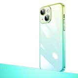 Elfia Apple iPhone 14 Plus ile Uyumlu Silikon Şeffaf Renk Geçişli Kamera Lens Korumalı Kılıf, Senkron Yeşil-Mavi