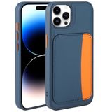 Elfia Apple iPhone 14 Pro Max ile Uyumlu Kılıfı Kartlık Bölmeli Cüzdan Yumuşak Silikon Deri Görünüm Kamera Lens Korumalı Mat Renkli Kapak XKart Lacivert