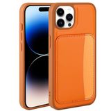 Elfia Apple iPhone 14 Pro Max ile Uyumlu Kılıfı Kartlık Bölmeli Cüzdan Yumuşak Silikon Deri Görünüm Kamera Lens Korumalı Mat Renkli Kapak XKart Turuncu