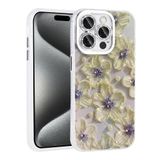 Elfia Apple iPhone 14 Pro Max ile Uyumlu Taşlı Çiçek Desenli Kamera Lens Korumalı Kılıf, Garden Mavi