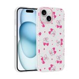 Elfia Apple iPhone 15 ile Uyumlu Kılıfı Desenli Şeffaf Sert Silikon Kamera Lens Korumalı İnce Kapak Klip Kalpli Kiraz