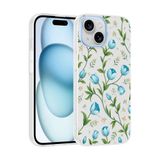 Elfia Apple iPhone 15 ile Uyumlu Kılıfı Desenli Şeffaf Sert Silikon Kamera Lens Korumalı İnce Kapak Klip Mavi Lale