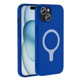 Elfia Apple iPhone 15 ile Uyumlu Kılıfı Silikon M-Safe Şarj Özellikli İnce Kamera Lens Korumalı Mat Renkli Tarz Kapak Aris Saks Mavi