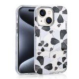 Elfia Apple iPhone 15 ile Uyumlu Papatya Çiçek Desenli Kamera Lens Korumalı M-Safe Şarj Özellikli Kılıf, Papat Siyah
