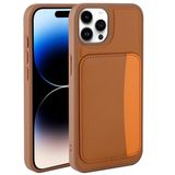 Elfia Apple iPhone 15 Pro Max ile Uyumlu Kılıfı Kartlık Bölmeli Cüzdan Yumuşak Silikon Deri Görünüm Kamera Lens Korumalı Mat Renkli Kapak XKart Kahverengi