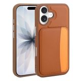 Elfia Apple iPhone 16 ile Uyumlu Kılıfı Kartlık Bölmeli Cüzdan Yumuşak Silikon Deri Görünüm Kamera Lens Korumalı Mat Renkli Kapak XKart Kahverengi
