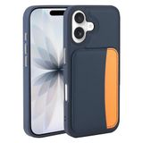 Elfia Apple iPhone 16 ile Uyumlu Kılıfı Kartlık Bölmeli Cüzdan Yumuşak Silikon Deri Görünüm Kamera Lens Korumalı Mat Renkli Kapak XKart Lacivert