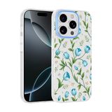 Elfia Apple iPhone 16 Pro Max ile Uyumlu Kılıfı Desenli Şeffaf Sert Silikon Kamera Lens Korumalı İnce Kapak Klip Mavi Lale
