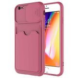 Elfia Apple iPhone 6S ile Uyumlu Kılıf Silikon Kartlık Bölmeli Kamera Lens Korumalı İnce Mat Kapak Kartix Koyu Mor