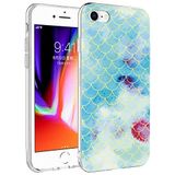 Elfia Apple iPhone 7 ile Uyumlu Silikon Desenli Fosforlu Kamera Lens Korumalı Kılıf, Bella Mavi
