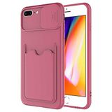 Elfia Apple iPhone 7 Plus ile Uyumlu Kılıf Silikon Kartlık Bölmeli Kamera Lens Korumalı İnce Mat Kapak Kartix Koyu Mor