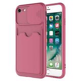 Elfia Apple iPhone 8 ile Uyumlu Kılıf Silikon Kartlık Bölmeli Kamera Lens Korumalı İnce Mat Kapak Kartix Koyu Mor