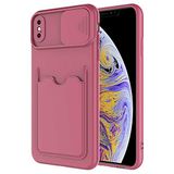 Elfia Apple iPhone XS Max ile Uyumlu Kılıf Silikon Kartlık Bölmeli Kamera Lens Korumalı İnce Mat Kapak Kartix Koyu Mor