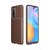 Elfia Huawei P Smart 2021 ile Uyumlu Kılıf Silikon Karbon İnce Esnek Lens Korumalı Tarz Mat Parmak İzi Bırakmayan Kapak Negro Kahverengi