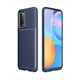 Elfia Huawei P Smart 2021 ile Uyumlu Kılıf Silikon Karbon İnce Esnek Lens Korumalı Tarz Mat Parmak İzi Bırakmayan Kapak Negro Lacivert