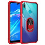 Elfia Huawei Y7 Prime 2019 ile Uyumlu Silikon Şeffaf Yüzük Mıknatıslı Standlı Kılıf, Mola Kırmızı