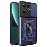 Elfia İnfinix Smart 8 ile Uyumlu Kılıf Silikon Yüzük Standlı Araç Tutucu için Mıknatıslı Tank Darbe ve Sürgülü Kamera Lens Korumalı Kapak Lacivert
