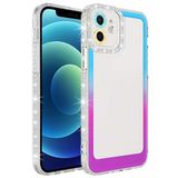Elfia iPhone 11 ile Uyumlu Silikon Şeffaf Simli Renk Geçişli Kamera Lens Korumalı Kılıf, Park Mavi-Mor