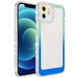 Elfia iPhone 11 ile Uyumlu Silikon Şeffaf Simli Renk Geçişli Kamera Lens Korumalı Kılıf, Park Yeşil-Mavi