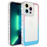 Elfia iPhone 12 Pro ile Uyumlu Silikon Şeffaf Simli Renk Geçişli Kamera Lens Korumalı Kılıf, Park Pembe-Mavi