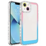 Elfia iPhone 13 ile Uyumlu Silikon Şeffaf Simli Renk Geçişli Kamera Lens Korumalı Kılıf, Park Pembe-Mavi