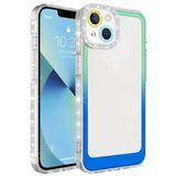 Elfia iPhone 14 Plus ile Uyumlu Silikon Şeffaf Simli Renk Geçişli Kamera Lens Korumalı Kılıf, Park Yeşil-Mavi