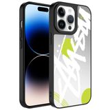 Elfia iPhone 14 Pro Max ile Uyumlu Parlak Desenli Kamera Korumalı Kılıf, Yazı