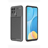 Elfia Oppo A15 ile Uyumlu Kılıf Silikon Karbon İnce Esnek Lens Korumalı Tarz Mat Parmak İzi Bırakmayan Kapak Negro Siyah