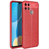 Elfia Oppo A15 ile Uyumlu Silikon Deri Gör Auto Focus Kılıf, Kırmızı