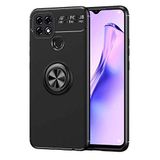 Elfia Oppo A15 ile Uyumlu Silikon Yüzük Standlı Mıknatıslı Kılıf, Ravel Siyah