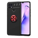 Elfia Oppo A15S ile Uyumlu Silikon Yüzük Standlı Mıknatıslı Kılıf, Ravel Siyah-Kırmızı