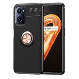 Elfia Oppo A96 4G ile Uyumlu Silikon Yüzük Standlı Mıknatıslı Kılıf, Ravel Siyah-Rose Gold