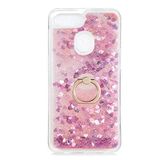 Elfia Oppo AX7 ile Uyumlu Kılıfı Silikon Şeffaf Simli Sıvılı Yüzüklü Standlı Kamera Lens ve Darbe Korumalı Kapak Milce Pembe