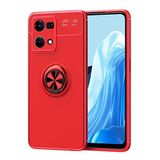 Elfia Oppo Reno 7 4G ile Uyumlu Silikon Yüzük Standlı Mıknatıslı Kılıf, Ravel Kırmızı
