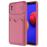 Elfia Samsung Galaxy A01 Core ile Uyumlu Kılıf Silikon Kartlık Bölmeli Kamera Lens Korumalı İnce Mat Kapak Kartix Koyu Mor