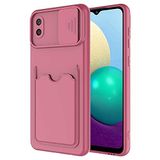 Elfia Samsung Galaxy A02 ile Uyumlu Kılıf Silikon Kartlık Bölmeli Kamera Lens Korumalı İnce Mat Kapak Kartix Koyu Mor