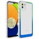Elfia Samsung Galaxy A03 ile Uyumlu Silikon Şeffaf Simli Renk Geçişli Kamera Lens Korumalı Kılıf, Park Yeşil-Mavi